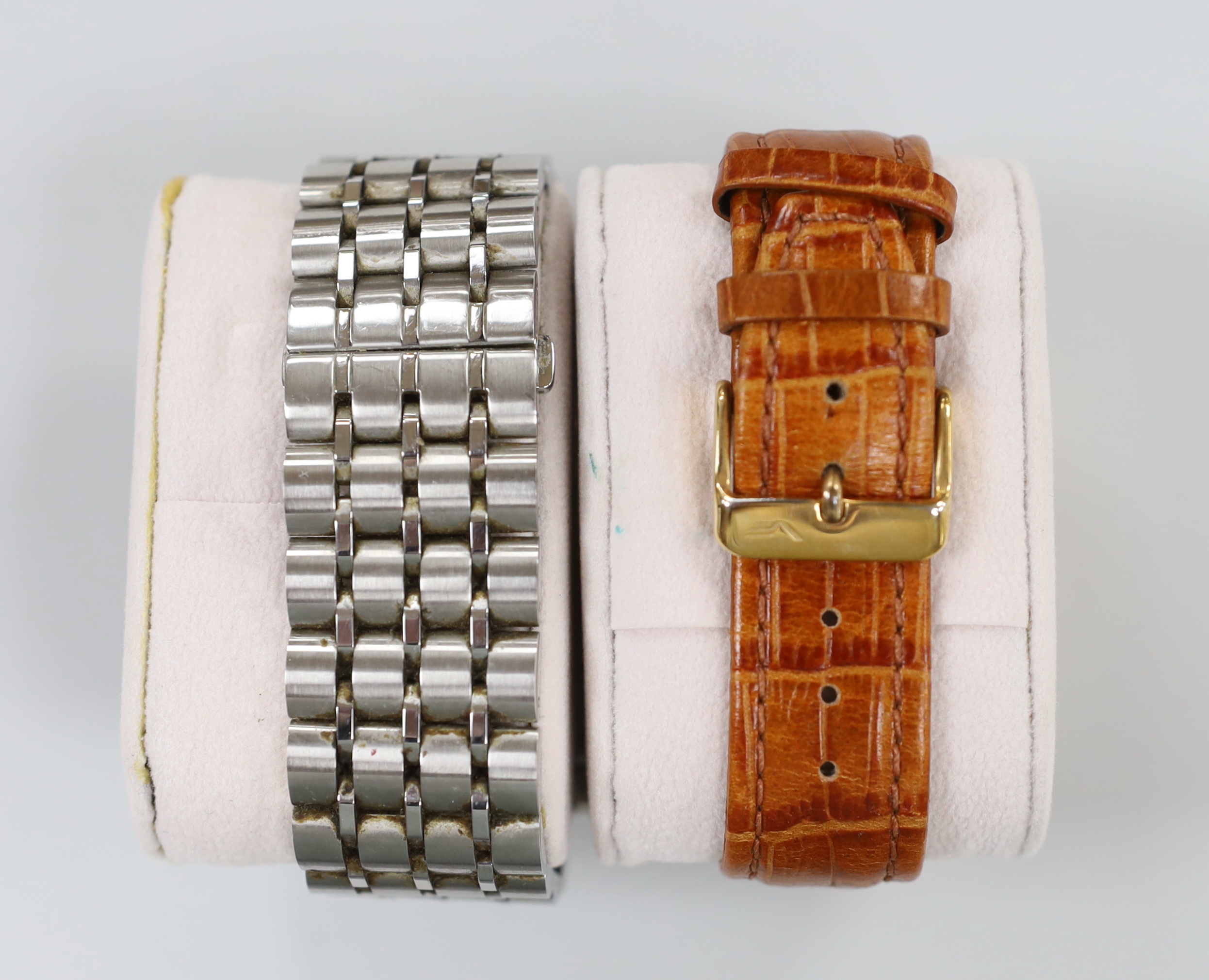 Two gentleman's modern steel or gilt steel steel Vostok Europe automatic wrist watches, including Red Square and Metro.